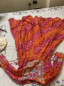 Bright Orange &amp; Pink Bandhani Dress
