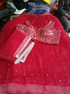 Red Sequin Lehenga Set