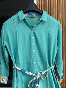 Aqua Shirtdress with Belt Midi