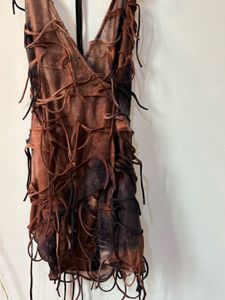 Brown Tie Dye Fringe Dress