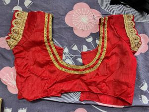 Red &amp; Gold Embellished Blouse