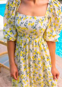 Floral Print Puff Sleeve Georgette Midi Dress