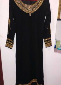 🌸 Black &amp; Beige Ethnic Skirt and Kurti Set – Eleg
