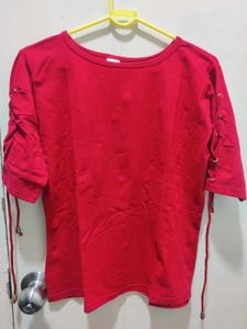Red Lace-Up Sleeve Tee