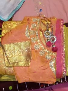Pink N Golden Cut Work New Saree First Time Wore .