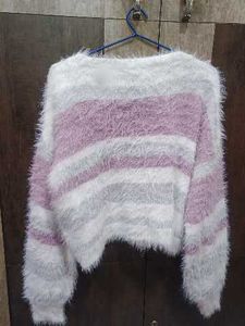 Fluffy Striped Crop Sweater