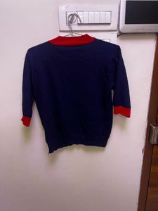 Navy Blue &amp; Red Knit Sweater