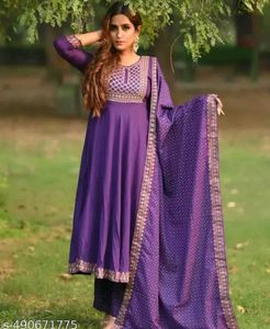Purple Embroidered Anarkali Kurti Set
