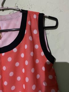 Very Affordable , Cute Cut Sleeves Top With Polka Print, Non Transparent,with Black Lace