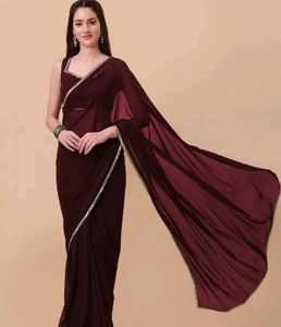 Elegant Maroon Saree with Silver Border