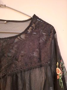 Floral Embroidered Mesh Top