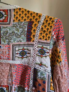 Patchwork Print Open Front Jacket