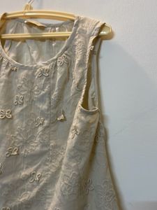 New Cream Sleeveless Top For Ladies