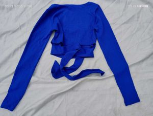 Blue Long Sleeve Crop Top