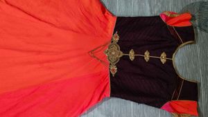 Burgendy And Orange Gown With Dupatta