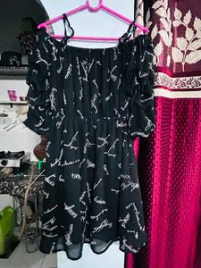 Black Off Shoulder Tulle Flared Dress