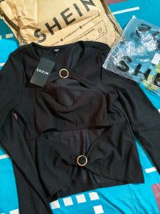 Shein Cut-Out Ribbed Top New