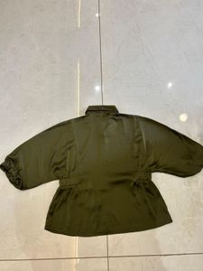 Olive Green Tie-Waist Blouse Top