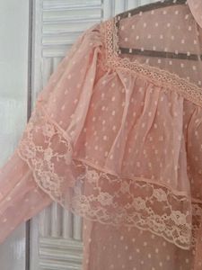Casual Pink Bell Sleeve Embroided Shirt