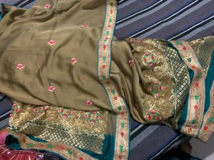 Golden Flower Work Saree