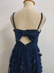 Navy Floral Applique Gown