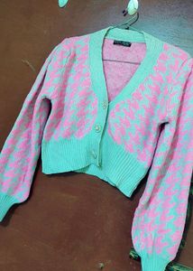 SHEIN Brand Pink Patterned Cardigan