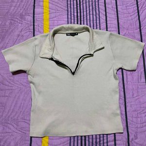 Zara Dupe Beige Polo Crop Top