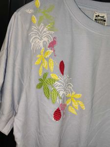 Floral Embroidered T-Shirt With Sequence Work