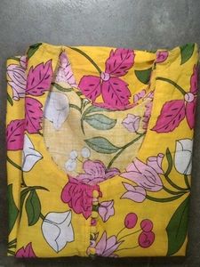 Yellow Flower Print Cotten Kurti
