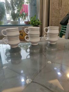 Set of 6 Vintage Striped Coffee Cups