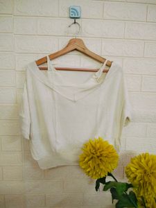 Off-Shoulder White Knit Top