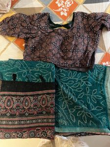Bandhani Saree With Stitched Blouse( Bust 34-35)