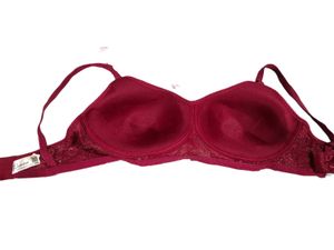 Maroon Lace Trim Bra