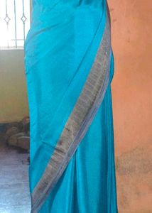 Teal Saree with Silver Border