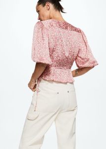 MANGO Cream-Coloured &amp; Pink Floral Print Wrap Top