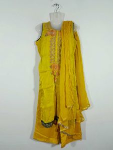 Gold Yellow Embroidered Kurta Set Women's