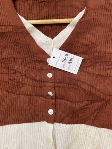 Brown &amp; Cream Layered Cardigan - Size S/M