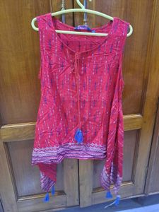 Indo Western Printed High- Low Kurta With Sleeves