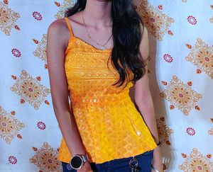 Yellow padded Embellished Peplum Top