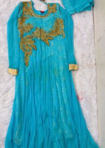 Blue Embroidered anarkali suit