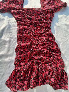 Brand New (Urbanic)Red Floral Gathered Sheath Dres