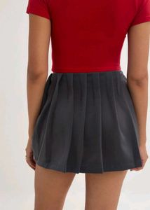 Drawstring Knot Pleated Miniskirt
