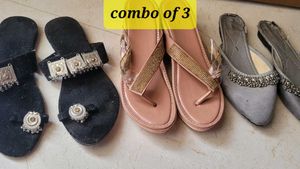Woman Flat Slipper Wedges Combo Of 3 Chappal