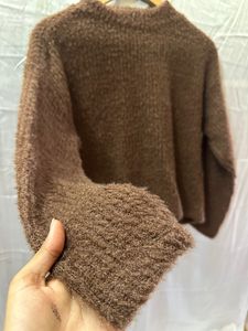 Brown Aesthetic Crop Warm Wollen SweatShirt made in turkey