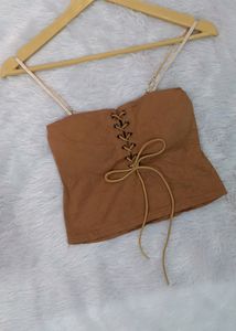 Brown Lace-Up Corset Top
