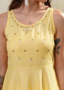 Yellow Embroidered Sleeveless Kurta