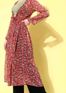 Women Printed Long Line Tie-up Shrug