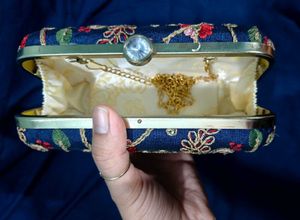 Blue Embroidery Clutch