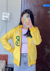 Yellow Embroidered Zip-Up Hoodie