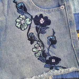 Floral Embroidered Denim Shorts